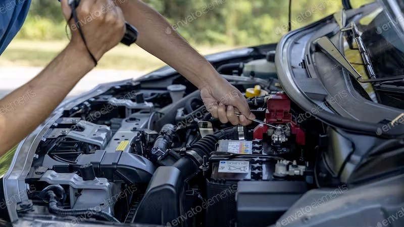 a man is checking car battery-car repair warning signs